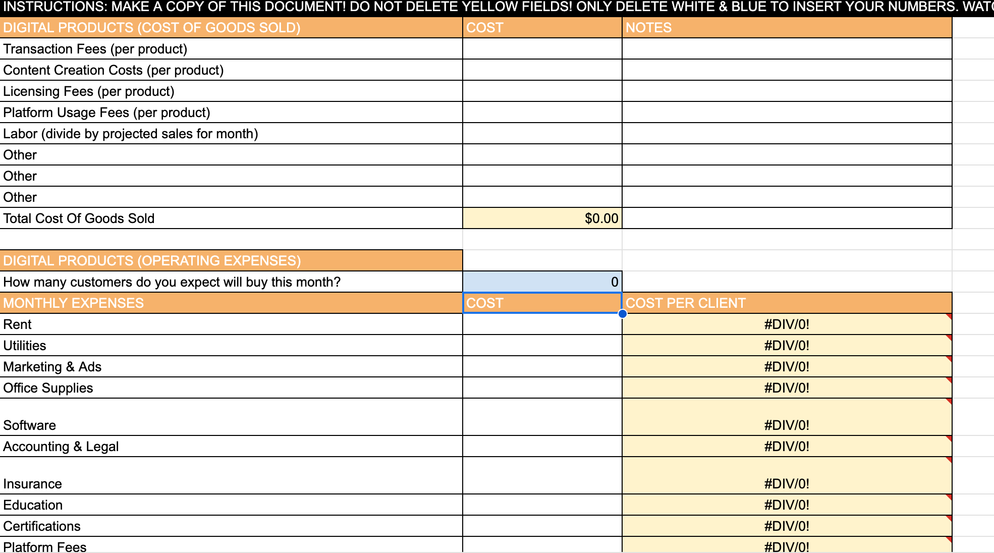 The Profitable Pricing Spreadsheet™