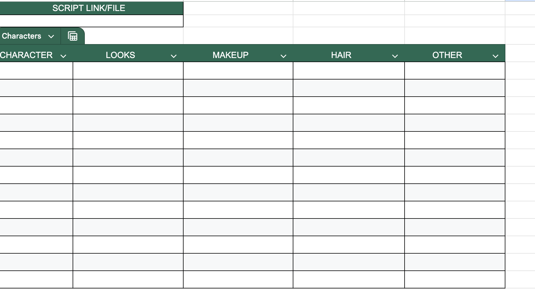 The Film & TV MUA Spreadsheet